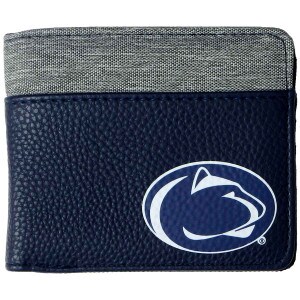 closed view of bi-fold wallet with pebble texture and Penn State Athletic Logo